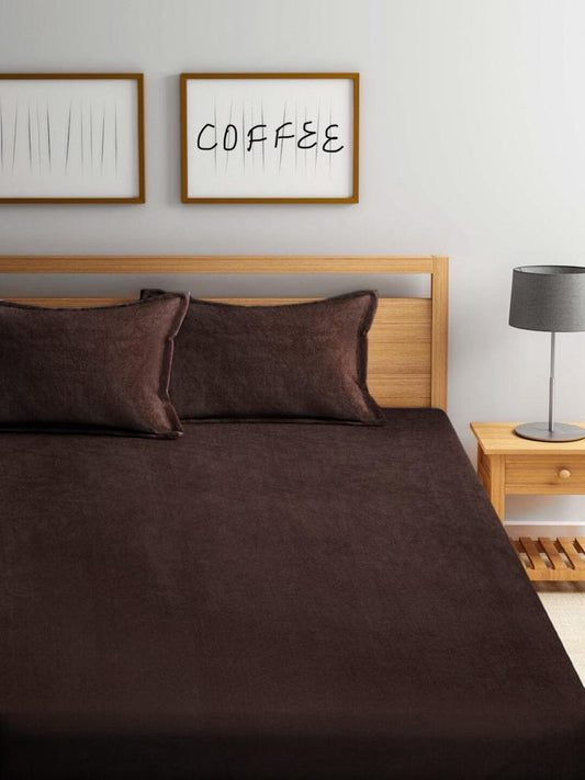 Plain Coffee Solid Fitted Bedsheet by Arka Décor