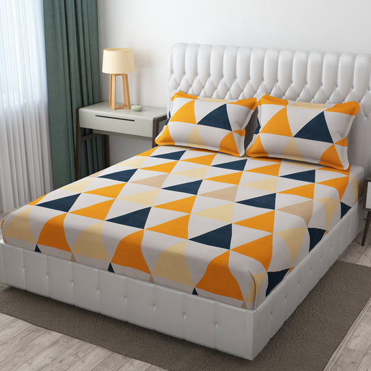 White Base Geometric Elite King Size Double Bedsheet Set by Arka Décor