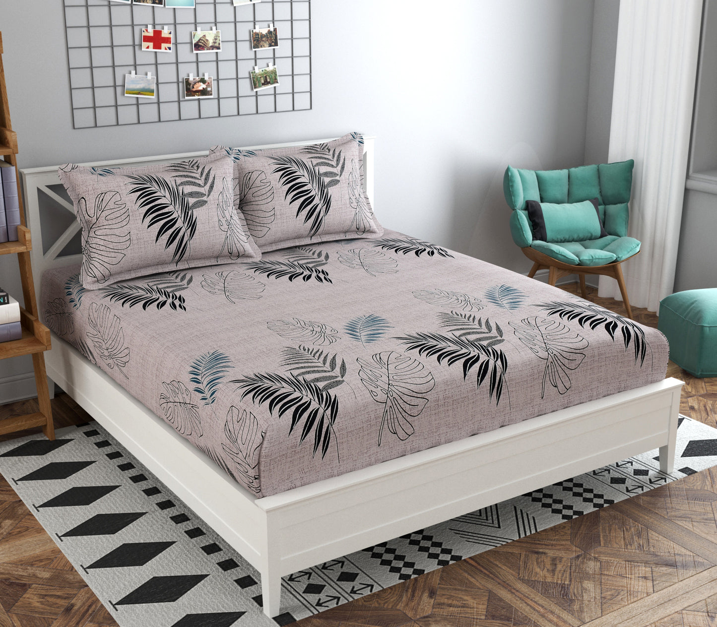 Varca Elegant Leafy Design Queen Size Fitted Double Bedsheet Set by Arka Décor