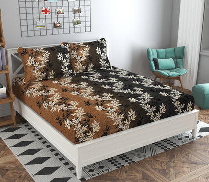 Sunshine Shades of Brown Printed Queen Size Double Bedsheet Set by Arka Décor