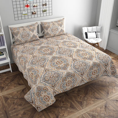 Beige Mandala Elite King Size Double Bedsheet Set by Arka Décor