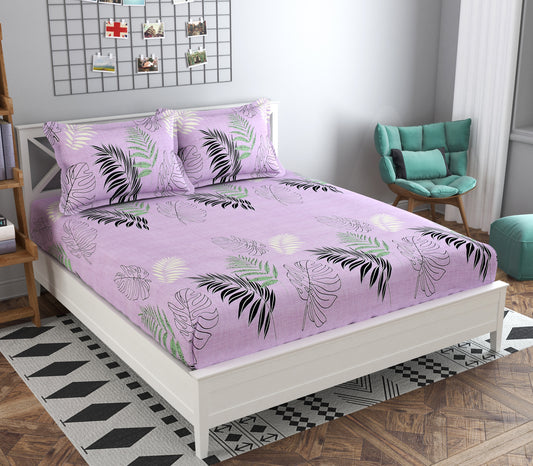 Varca Light Purple Pastel Colour Queen Size Fitted Double Bedsheet Set by Arka Décor