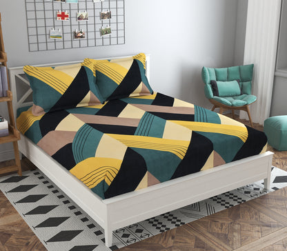 Varca Sea Green Geometric Fitted Double Bedsheet Set by Arka Décor