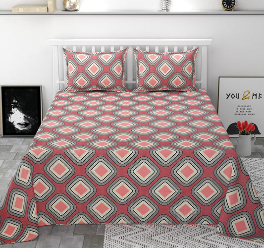 Red Geometric Elite King Size Double Bedsheet Set by Arka Décor