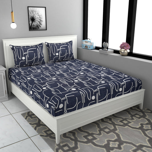 Dark Blue Printed Elite King Size Double Bedsheet Set by Arka Décor