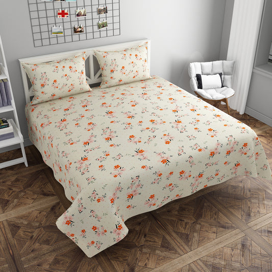 Sunshine Light Colour Floral Queen Size Double Bedsheet Set by Arka Décor