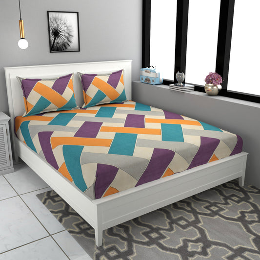 Orange & Purple Designer Elite King Size Double Bedsheet Set by Arka Décor