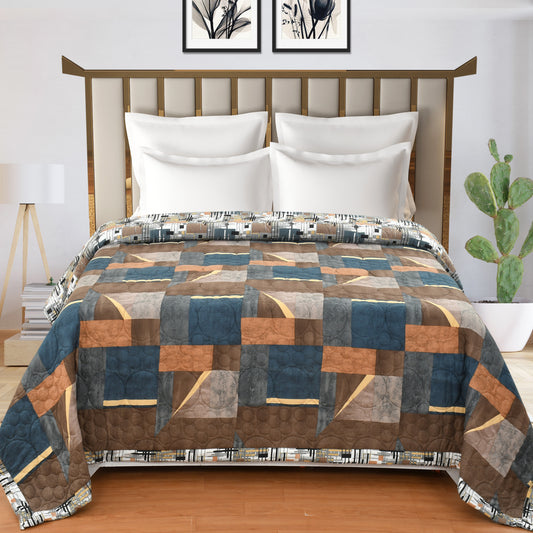 Ultrasonic Brown Geometric Printed Queen Size Comforter