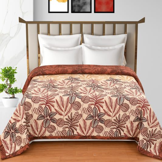 Ultrasonic Brown Floral Leafy Printed Queen Size Comforter