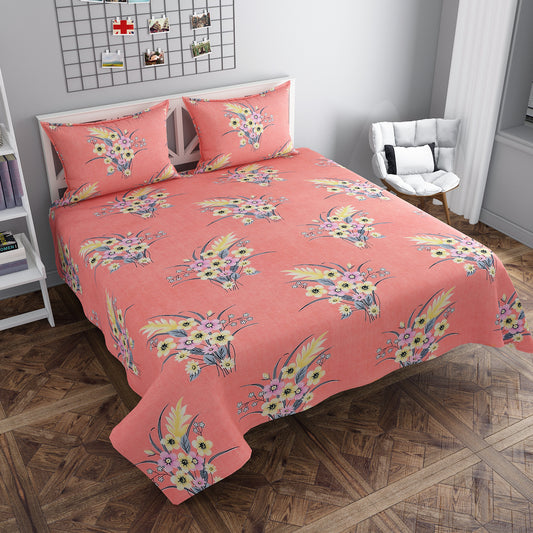 Baby Pink Floral Elite King Size Double Bedsheet Set by Arka Décor