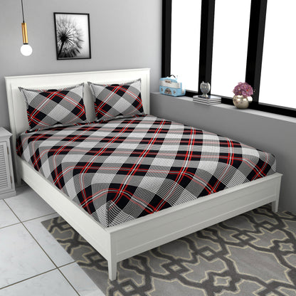 Black & Red Check Elite King Size Double Bedsheet Set by Arka Décor