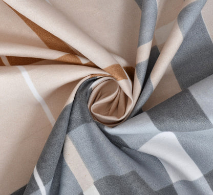 Blue Bell Beige and Grey Geometrical Queen Size Double Bedsheet Set by Arka Décor