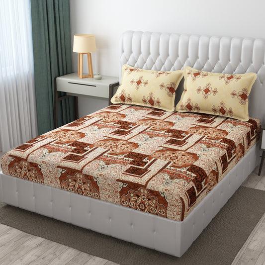 Mix and Match Brown Beige Pattern King Size Bedsheet Set