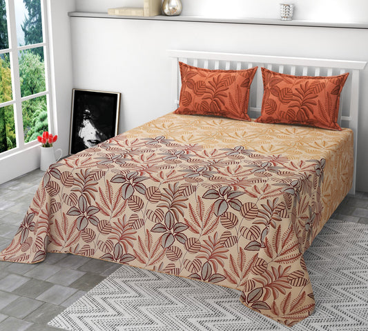 Mix and Match Brown Beige Floral Line Art King Size Bedsheet Set