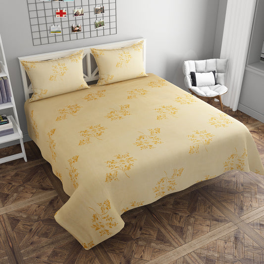 Yellow Leafy Floral Havana King Size Bedsheet Set