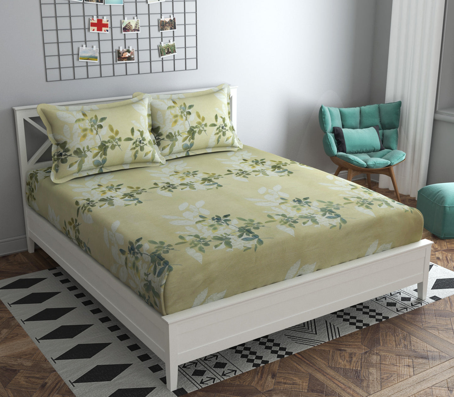 Pistachio Floral Havana King Size Bedsheet Set