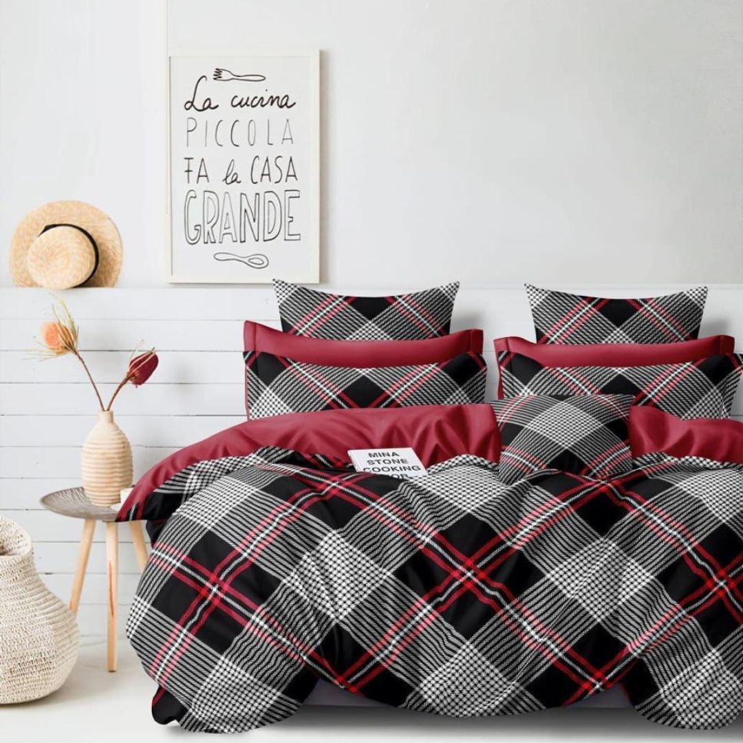 Black and Red Geometrical Elite King Size Double Bedsheet Set by Arka Décor