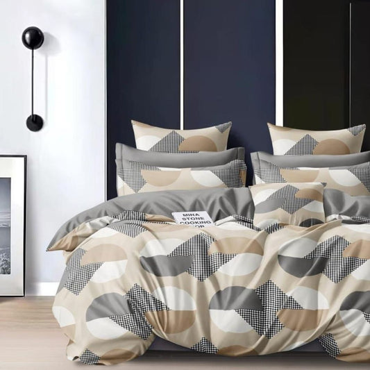 Grey and Beige Circles Elite King Size Double Bedsheet Set by Arka Décor