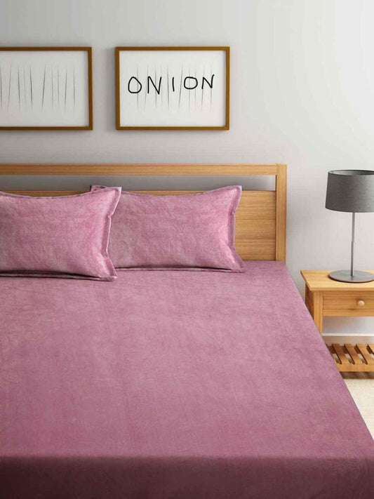 Plain Onion Pink Solid Fitted Bedsheet by Arka Décor
