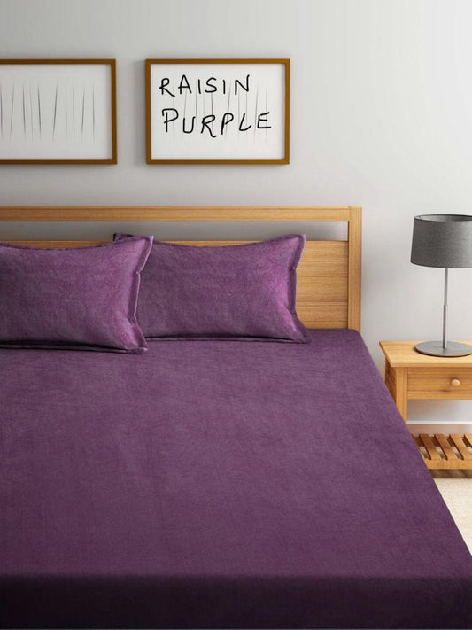 Plain Solid Raisin Purple Fitted Bedsheet by Arka Décor