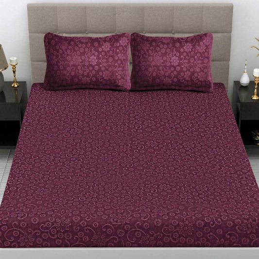 Emboss Maroon Printed Queen Size Fitted Bedsheet by Arka Décor