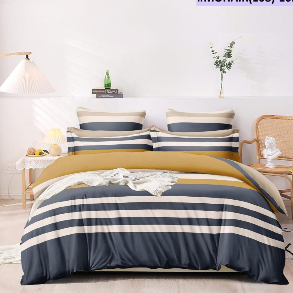 Dark Blue Striped Elite King Size Double Bedsheet Set by Arka Décor