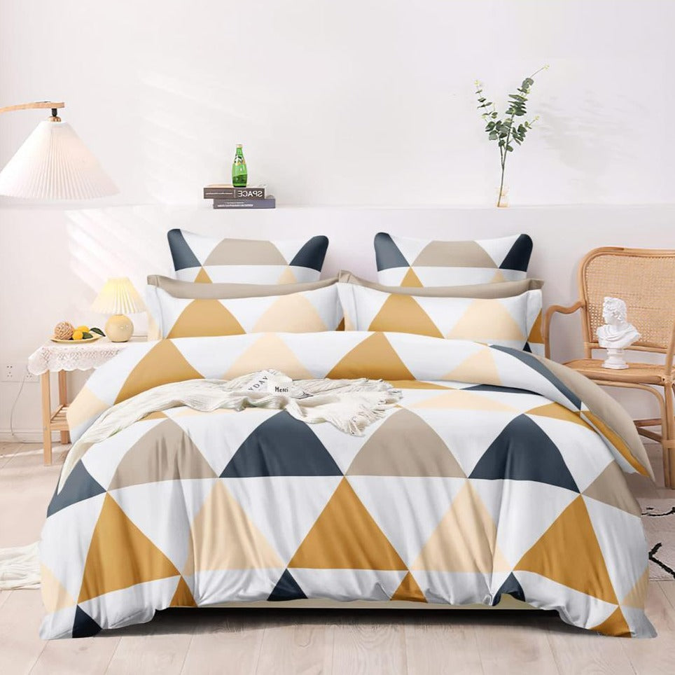 Multi-Coloured Triangles Geometrical Elite King Size Double Bedsheet Set by Arka Décor