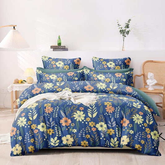 Dark Blue Bold Floral Elite King Size Double Bedsheet Set by Arka Décor