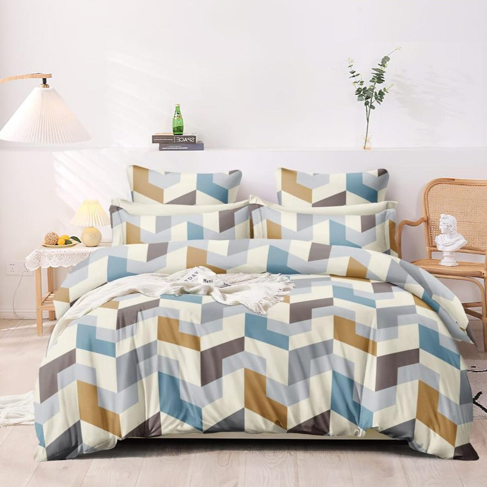 Multi-Coloured Geometrical Elite King Size Double Bedsheet Set by Arka Décor