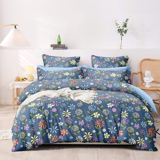 Dark Blue Floral Elite King Size Double Bedsheet Set by Arka Décor