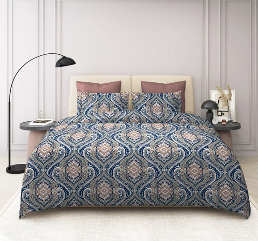 Sunshine Blue Motif Pattern Queen Size Double Bedsheet Set by Arka Décor