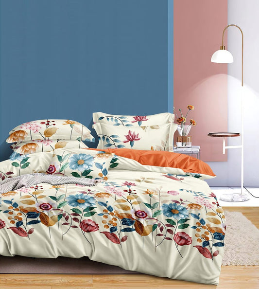 Sunshine White Floral Design Queen Size Double Bedsheet Set by Arka Décor