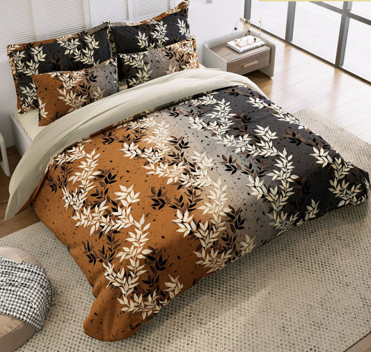 Sunshine Grey & Brown Floral Queen Size Double Bedsheet Set by Arka Décor