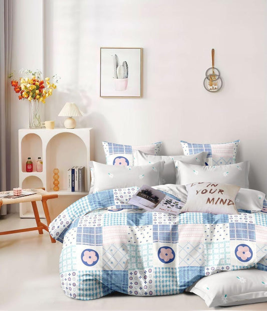 Mix and Match White and Blue King Size Bedsheet Set