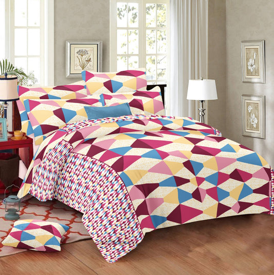 Bonanza Multicolor Geometrical Pure Cotton Bedsheet Set