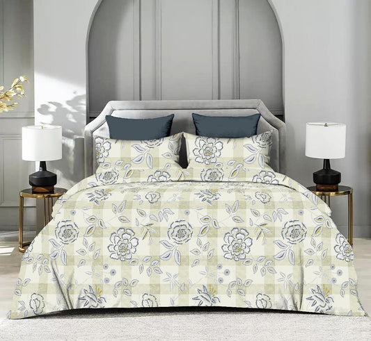 Bonanza Light Floral Check Pure Cotton Bedsheet Set